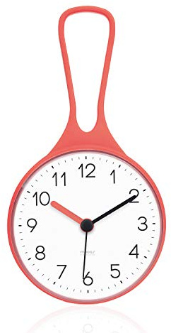 Mooas Loop Bathroom & Kitchen Clock, Waterproof Hanging Clock with Hook, Non-Ticking Battery Operated (Orange)