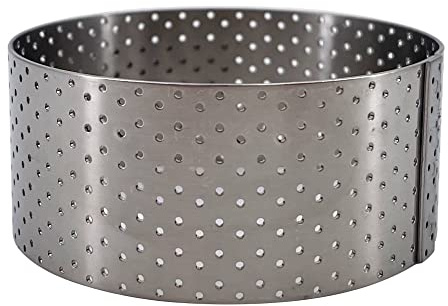 De Buyer - Cercle à tarte rond VALHORNA en inox perforé - 7,5 x 3,5 cm - Fabriqué en France, Technologie AIR SYSTEM, Micro-Perforations pour Cuisson Rapide et Homogène pour Résultats Croustillants
