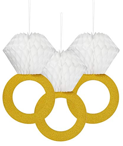 TTSAM Glitter Gold Honeycomb Diamond Ring Hanging Decorations (3 Pieces) Bachelorette Party Engagement Party Bridal Shower Wedding Anniversary Supplies