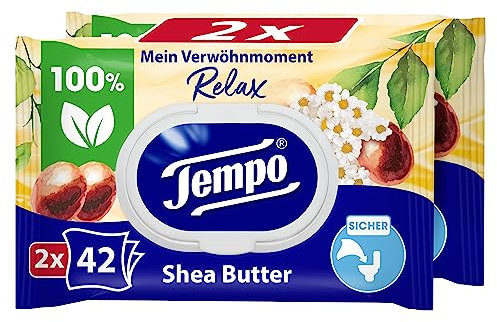 Tempo feuchte Toilettentücher Mein Verwöhnmoment: Avocado und Shea Butter, Duo Pack, 2x 42 Tücher, 200 g
