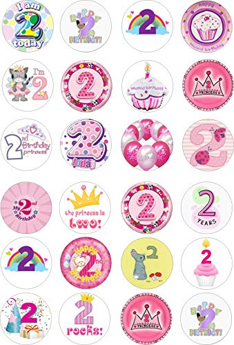 cdb 24 2nd Birthday girl Iced/Icing Cupcake Topper Edible Fairy Cake Bun Toppers Round