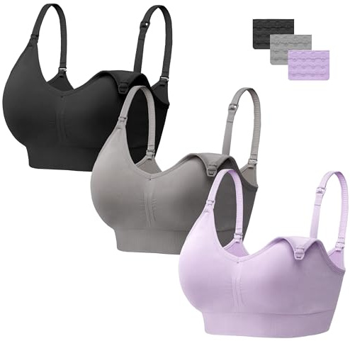 HBselect 3 Pcs Schwangerschafts Still BH Nahtloser Still-BH mit zusätzlichen BH-Verlängerungen Stillen und Schlaf Ohne Bügel für Damen
