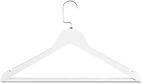 RSR-Hangers 10 Stück Kleiderbügel Holz Weiß Holzkleiderbügel mit Hosensteg 44,5 cm | 360° drehbarer Haken | Goldhaken | Hemdenbügel | Hosenbügel