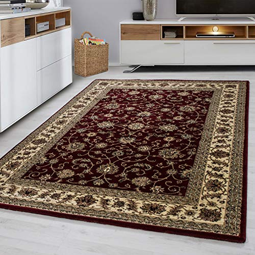 PHP Vintage Area Rugs - Super Soft Geometrical Pattern Non Shed Anti Slip Traditional Oriental Rug for Bedroom - Living Room Large Carpet (Red - 0210, 200 x 290 cm (6 ft 7 in x 9 ft 6 in))