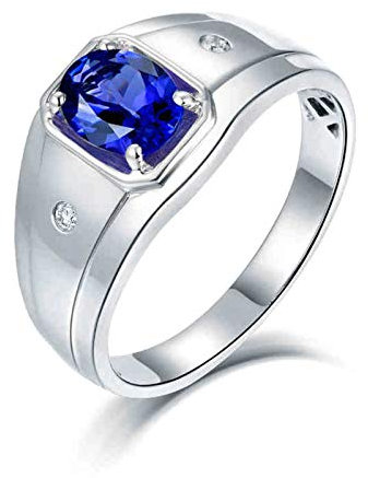 Beydodo Weißgold Ring 750 Echt Schmuck 4-Steg-Krappenfassung Oval Tansanit 1.1ct Bandring, Weißgold Verlobungsring für Männer Ehering mit Diamant Nickelfrei Gr.67 (21.3)