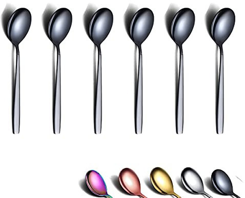 Berglander Black Teelöffel 16cm 6er-Set, Edelstahl Titan glänzend schwarz Überzug Teelöffel Besteck, Teelöffel Kleiner Dessertlöffel Teelöffel Spülmaschinenfest