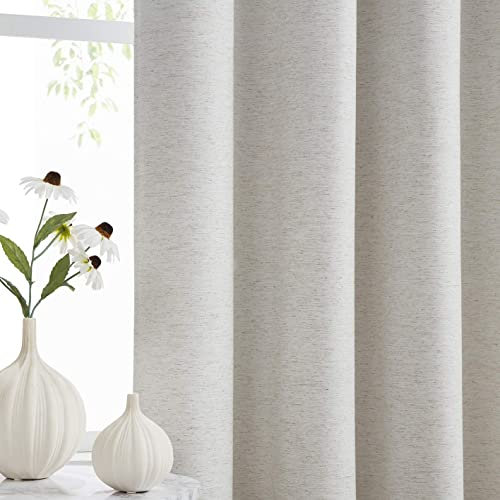 100% Blackout Curtains for Bedroom 90 Inch Modern Solid Living Room Thermal Ivory Blackout Eyelet Curtains Noise Reducing Natural Linen Look Set of 2 Curtain Panels for Office Studio/Hotel, 52 wide