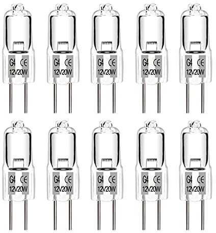 G4 Halogen Bulbs 20W 12V Dimmable Warm White 2700K, 2 Pin Clear Capsule Lamp for Cooking, Crystal Chandeliers, Track Lighting - Pack of 10