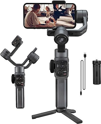 Zhiyun Smooth 5 Stabilizzatore per Telefono, Gimbal Stabilizzatore Smartphone per iPhone 13 Pro Max 12 11 Xper Samsung S21, S20+,Controllo Gestuale, Monitoraggio intelligente, Pieghevole e Portatile,