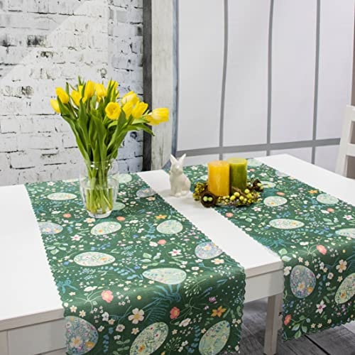 DECOOR Tischdecke 40 x 200 cm für Ostern mit Digitaldruck - Tischläufer mit Ostereier für die österliche Festtagstafel, Bunte und waschbare Ostertischdecke, Tischdekoration für Frühling