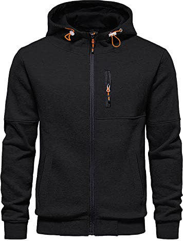 CTU Mens Hoodies Zip Up Sweatshirts Fleece Jackets for Men | Full-Zip, Ribbed Cuff, Zipper Pockets, Big Hood, Orange Drawstring, Comfortable, Warm