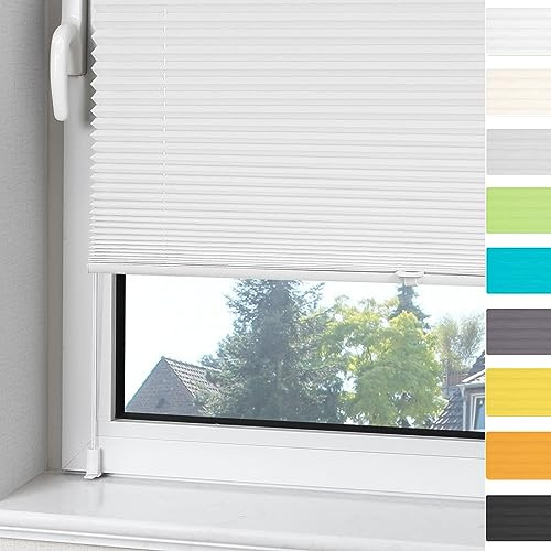 OUBO Plissee Klemmfix ohne Bohren Aluminium-Schienen, Weiß 105 x 120cm(BxH), lichtdurchlässig & Blickdicht, Jalousie Faltrollo Innen für Fenster & Tür
