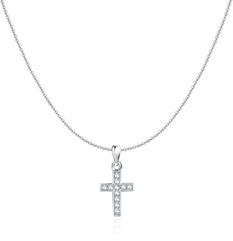 Colgante de mujer original con una fina cruz, adornada con circonitas brillantes. Cadena de plata para mujer, niña ideal para regalo del día de la madre, cumpleaños, aniversario. Joyeria mujeres