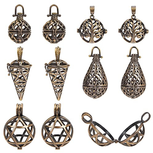 SUNNYCLUE Käfig Anhänger Messing Medaillon Charms Chime Kugel Anhänger Bulk Antike Bronze Käfig Charms Für Die Schmuckherstellung Hohl Parfüm Diffusor Charme Halskette Schlüsselanhänger Zubeh
