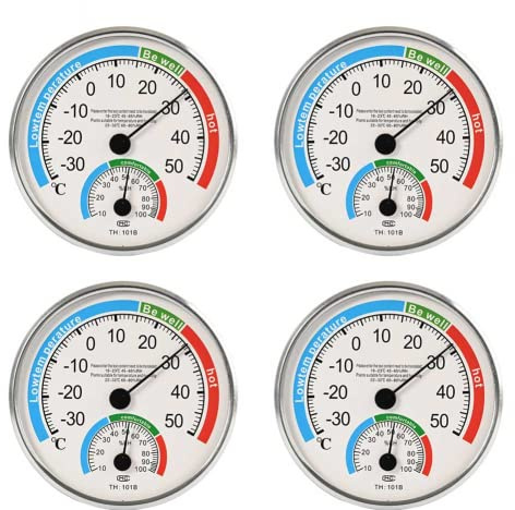 DAZZLEEX 4 termómetros higrómetros termo analógico, control de temperatura interior y exterior, pantalla LCD de temperatura