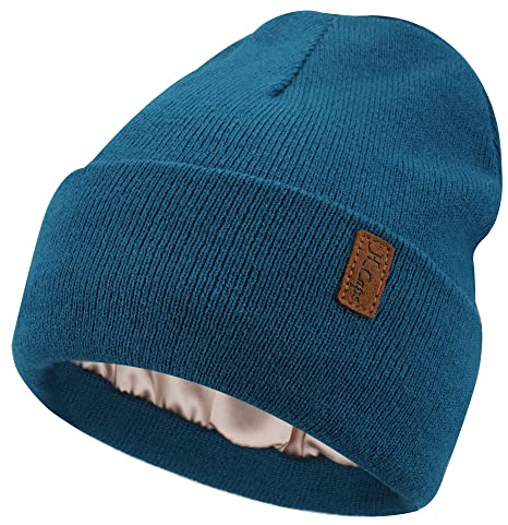 Bequemer Laden Winter Damen Mütze Warm Beanie Wintermütze Satin Gefütterte | Thermo Wintermütze Damen Klassisch Rippe Strickmütze Lässig Beanie Mütze Haube Cap Geschenke für Frauen