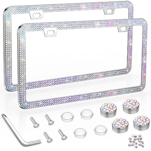 2 Stück funkelnder Nummernschildrahmen, Bling Nummernschildhalter Edelstahl Strass Außenzubehör für Auto
