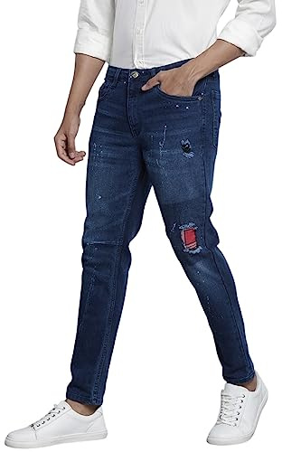The Indian Garage Co Jeans da uomo Carrot Fit Solid Mid-Rise Stretchable Jeans, azzurro, 42