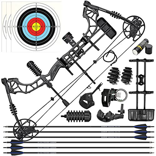 ZSHJGJR Compound Bogen Set jagdbogen 35-70lbs einstellbar 320fps bogenschießen Bogen und Pfeil compoundbögen Komplett Set Bogen Jagd Compound Bow Erwachsene sportbogen (Schwarz)