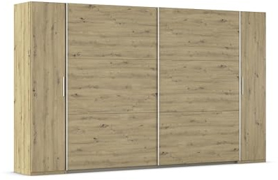 Rauch Möbel KRONACH, Dreh-Schweber, Farbe Eiche Artisan, Breite 354 cm | Schrank, Mehrzweckschrank, 6-türig, Spiegel, 4 Schubladen, Zubehör Premium, für Schlafzimmer, Kinderzimmer, Flur