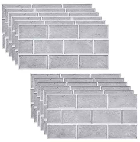 TIMESETL 12Stück Klebefliesen Selbstklebend Fliesenaufkleber, 30 x 15cm Fliesenaufkleber Ziegelstein Selbstklebende Fliesendekor Aufkleber Wasserdichte Fliesenfolie für Küche und Badezimmer