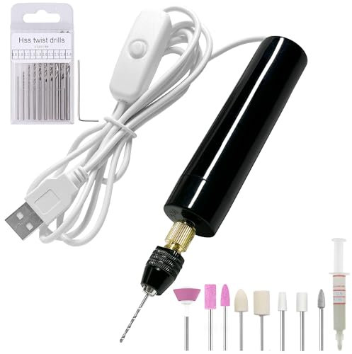Anlan-angel Electric Resin Drill,3-Jaw Clamp Hand Drill with 9PCS Twist Drill Bits Sand Drills Resin Supplies for Resin Art, Wood,Keychain Jewelry Making Kit,Plastic,Drilling,Sanding,Polishing