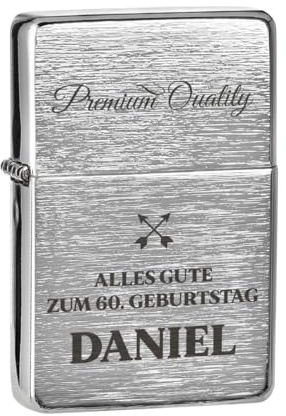 Benzin Feuerzeug gebürstet als Geburtstagsgeschenk für Männer - Metall Feuerzeug mit Gravur - das Jubiläumsgeschenk - Sturmfeuerzeug für Camping, Jagd, Wandern und Grillen - wiederbefüllbar
