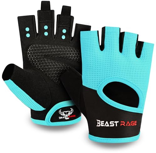 BEAST RAGE Fitness-Handschuhe, atmungsaktiv, für Männer und Frauen, Gewichtheben, Bodybuilding, Fitnessstudio, Training, rutschfest, Crossfit, Krafttraining, Radfahren (Aqua, M)