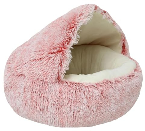 Beskie Beruhigendes Hundebett und Katzenbett, flauschiges Plüsch-Welpenkissen, Kätzchenhöhle, Donut-Höhle, Indoor-Katzenschlafsack, weiches, warmes Haustier-Schlafkissen, Rosa, 50 cm