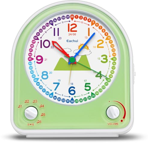 Eachui Analog Wecker,Nachtlicht,Einstellbarer Lautstärke und 7 Alarmtöne | Schlummerfunktion, Kinder Geschenk Wecker Geräuschlos für Jungen Mädchen(Grün)