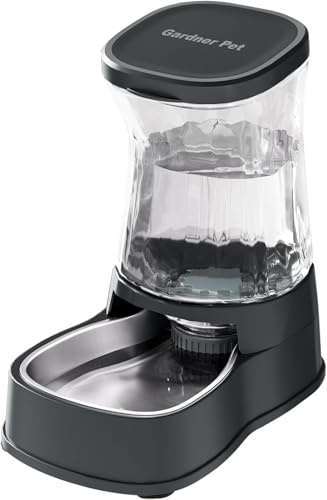 Gardner Pet 3.85L Distributeur Eau Chat Automatique, Gamelle Chat Automatique par Gravité, Distributeur Eau Chien avec Gamelle en Acier Inoxydable, Pas d'électricité, sans BPA (Gris)