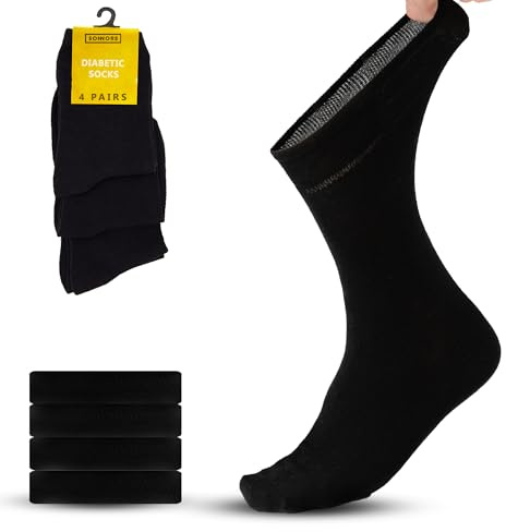 SONNORS 4 Paar Diabetiker Socken Aus Reine Baumwolle Komfortbündchen Warme Arztsocken - Schwarze Socken Herren 47-50
