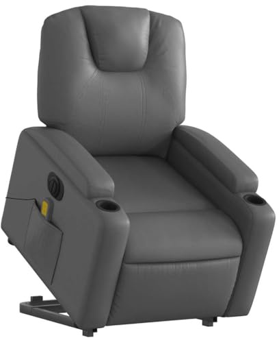 vidaXL Massagesessel, Sessel mit Aufstehhilfe Elektrisch, Relaxsessel mit Liegefunktion Vibrationsfunktion, Fernsehsessel Liegesessel Aufstehsessel, Grau Kunstleder