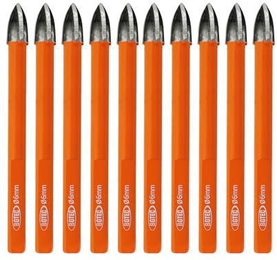 Taglierina per piastrelle per sega a tazza diamantata BGTEC per piastrelle in legno e plastica, punta da trapano in lega dura a spirale incrociata con gambo triangolare da 10 pezzi da 6mm