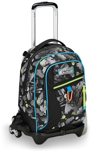 Seven TROLLEY Rucksack mit Trolleyfunktion, 3 in 1, Schulranzen mit Rollen, Abnehmbarer Rucksack, ab 1. Klasse, für Schule, Gymnasium, Reisen&Freizeit, Mädchen&Jungen, mehrfarbig