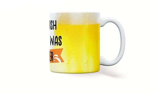 forefrontdesigns Personalised 'i Wish This was Beer' Funny Spoof Coffee/Tea Mug, Printed Photo Text customised, Birthday, Gift, 11oz, Any Wording, Coffee, Tea