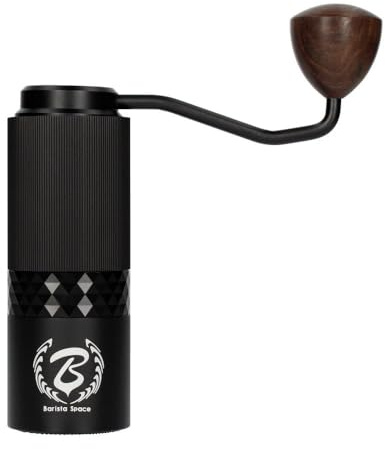 Molinillo de café manual Barista Space - Acero inoxidable de alta calidad, molinillo de precisión, empuñadura de goma, mango ergonómico de madera, color Negro