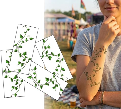 Ivy leaf vine temporary tattoos - 16 x sheets for body band up to 59 inches | fake but realistic