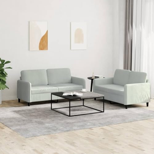 Gecheer 2-TLG.Sofagarnitur Couch Sofa Set Polstergarnitur Loungesofa Polstersofa Sofa Couchgarnitur Sitzmöbel Wohnzimmersofa Polstermöbel Sessel Couch Designsofa Gartensofa Hellgrau Samt-139