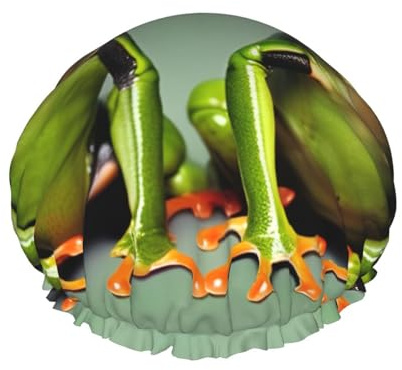 Lustige grüne Frösche 1 Druck Duschhaube für Frauen, leicht, wiederverwendbar, weich, doppelt, wasserdicht, auslaufsicher.