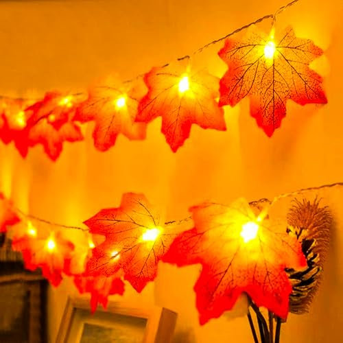 XVZ Guirlande Lumineuse en Feuille d'érable - 3m 20LED Guirlandes Lumineuses par Piles avec Minuterie - Décoration Automne - Pour Thanksgiving, Halloween, Noël - Feuille érable Rouge