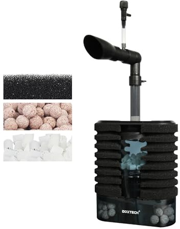 boxtech Filtre pour Pompe à Eau pour Aquarium, Débit Réglable 200L/H, USB Filtre éponge Double Couche avec Pompe à Eau pour Aquarium de 40 à 60 cm