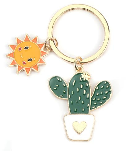 Unique Creative Keychain - Stainless Steel Keyring with Cute Cactus Plant and Sun Pendant - Cute Keyring, Personalised Gifts for Teachers and Friends