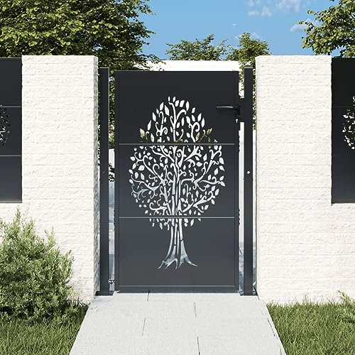 Keyroto Cancello Giardino Esterno Cancello Ferro Battuto Cancello da Giardino in Acciaio Design Albero Antracite 105x130 cm