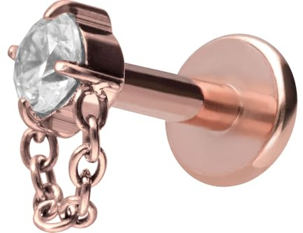 PIERCINGLINE Titan Labret mit Innengewinde KRISTALL + KETTE Piercing Ohr Nase Farb & Größenauswahl