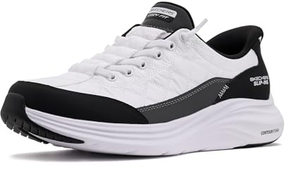 Skechers Zapatillas Deportivas para Mujer con Contorno de Espuma, Ajuste cómodo, sin Cordones, Blanco y Negro, 38 EU Ancho
