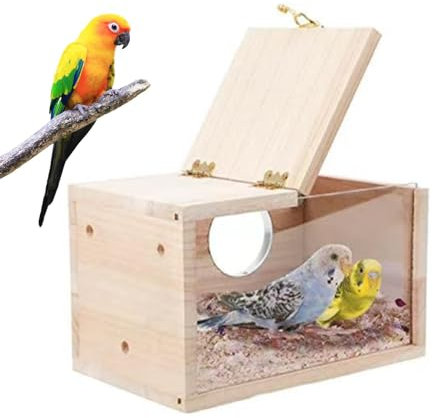 Sittich-Nistkasten | Naturholz Brutkasten | Conure Nist- und Brutkasten Sichtbares Design für Nymphensittiche, Kanarienvögel, Wellensittich
