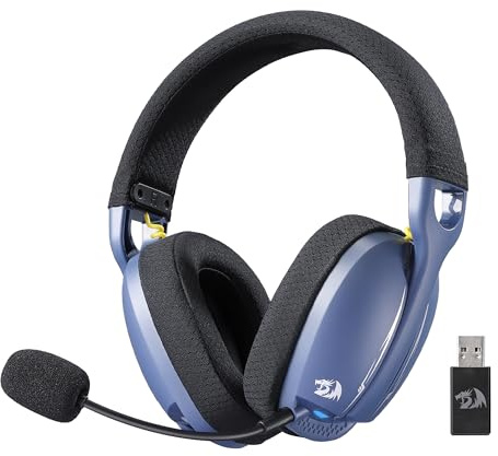 Redragon H878 3-Modus Kabelloses Gaming-Headset mit Blauer Beleuchtung – Leichtgewichtig – 7.1 Surround Sound – 40-mm-Treiber – Abnehmbares Mikrofon – für PC, Switch, Mobilgerät, Schwarz & Blau