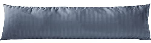 Pure Label Mako Satin Damast Streifen Seitenschläfer 40x145 dunkelblau | Waschbar bis 60°C, Reißverschluss - Atmungsaktiv & Anti-Pilling