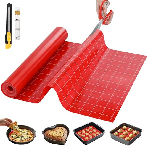 GTJ Silicone Baking Mat, 12x72 Inch, Red and White, Rectangular, Non-Stick, Non-Slip, Heat Resistant, Food-Grade, BPA-Free, PFOA-Free, Dishwasher Safe